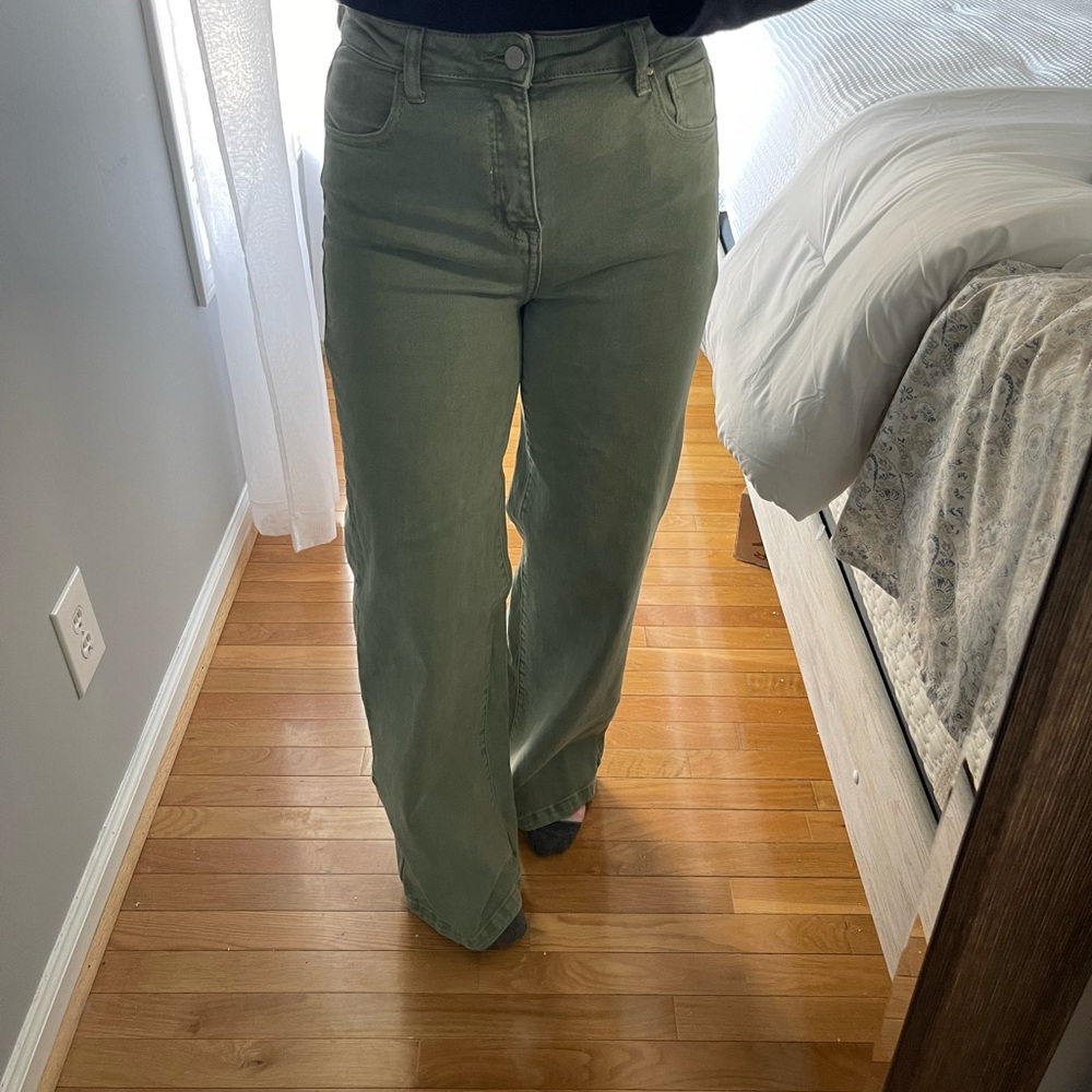 Wide Leg Green Risen Jeans